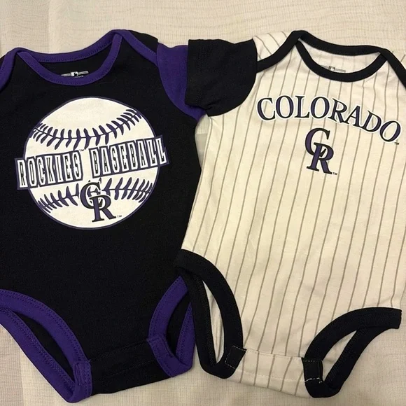 NWOT [MLB] Colorado Rockies Baseball Onesie Lot of 2x, Unisex Baby Sz 0/3 Months - Picture 2 of 9